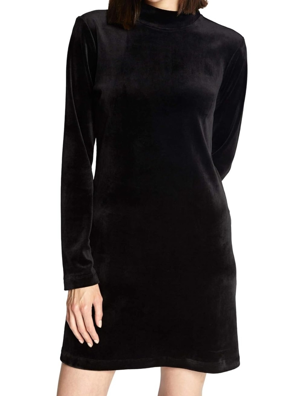 Everlane Black Velvet Mock Neck Mini Dress Small Cotton Blend Chic Minimalist